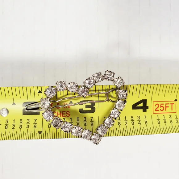 Rhinestone Crystal Heart-Shaped Hair Barrette Vintage - Picture 1 of 8